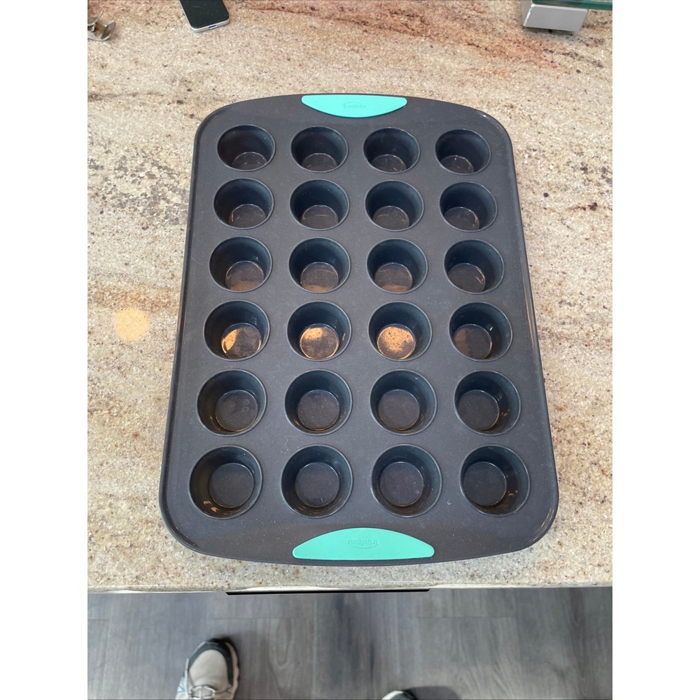 Trudeau Structure Silicone 24 Count Mini Muffin Pan Charcoal Grey Mint Green